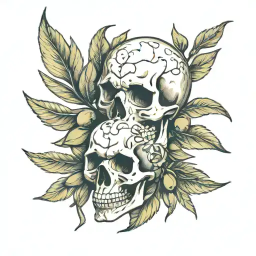 Olive Leaf And Skeleton Skull
