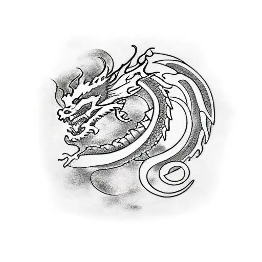 Dragon In Tribe Style Black And White
