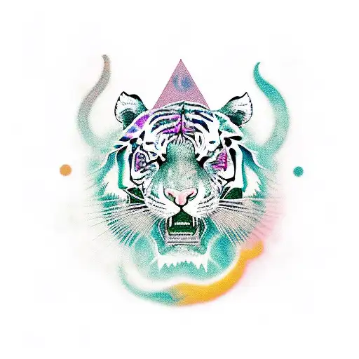 A Mystical Tiger Surrounded By Swirling Potions And Spell Books