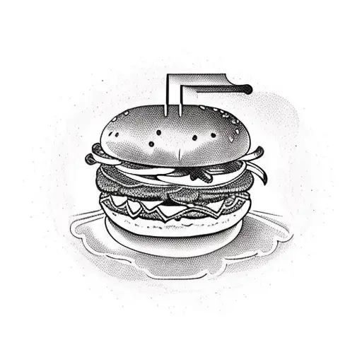 A Traditional Tattoo Of A Burger With Gaming Controllers As The Ingredients