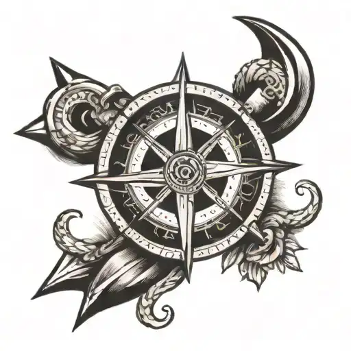 Anchor Inside Compass Black And White