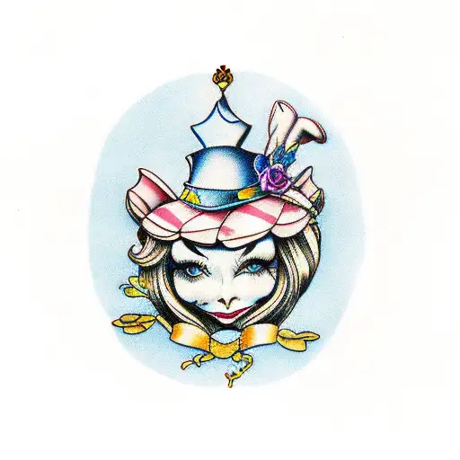 Alice In Wonderland Tattoo For Outer Thigh Of Female Leg