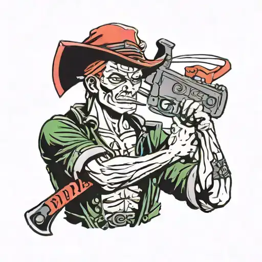 Roronoa Zoro Jolly Roger Red And Black With Chainsaw And Sawed Off Shotgun