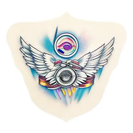 Feathered Wings With Music Notes And Barbershop Items And The Other With Paint Brushes And Music