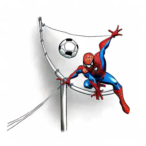 Spiderman Swinging On A Soccer Goal Post