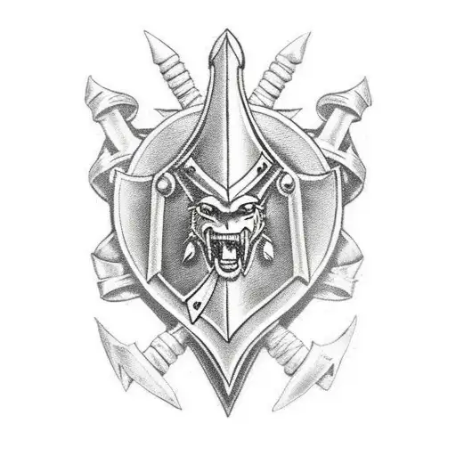 Warrior In Leather Armor Kneeling With Sword And Shield Into The Ground