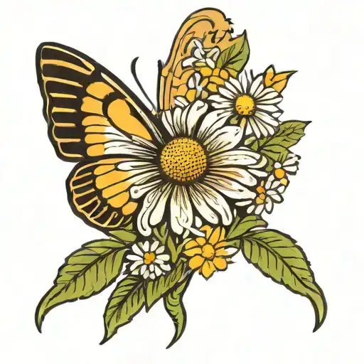 Daisy And Yellow Butterfly