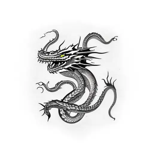 Snakedragon In Tribe Style Black And White