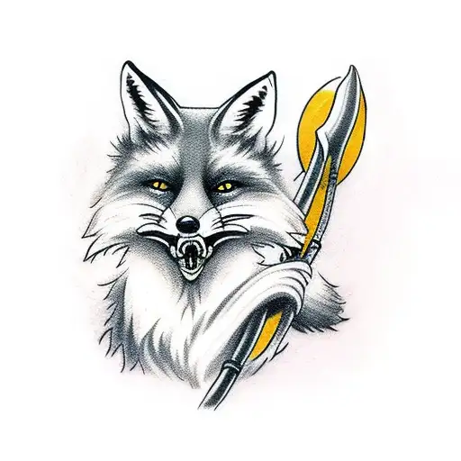 Fox Holding A Scythe In Its Mouth With A Halo On Top