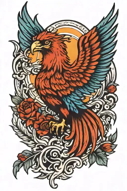Phoenix With Flowers And Sun On Top