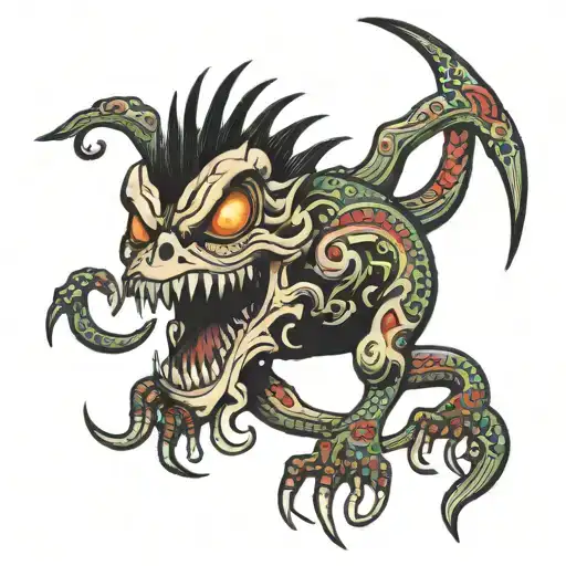 Scary Long Creature American Traditional Creepy