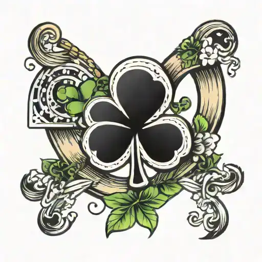 Lucky Horseshoe With Playing Cards And Four Leaf Clover