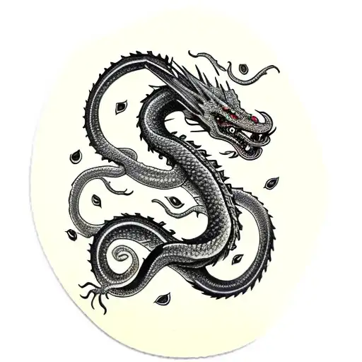 Snakedragon In Tribe Style Black And White