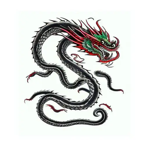 Snakedragon In Tribe Style Black And White