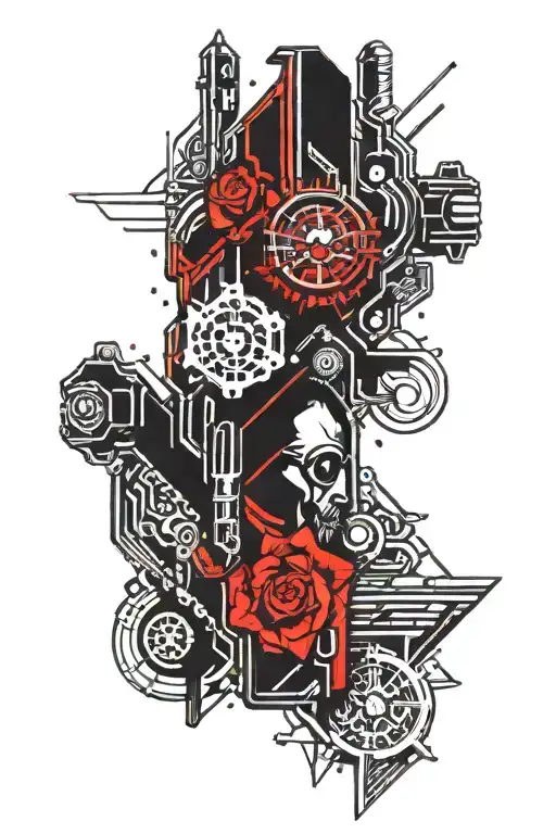 Cyberpunk Forearm Tattoo With Red Black Color