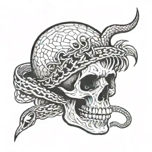 A Snake Weaving Through A Human Skull With Lightning Bolts In The Background