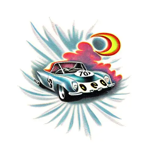 A Vintage Car Racing Through A Scenic Countryside Road