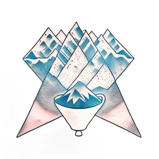 A Minimalist Tattoo Of Mountains Shaped Like Soundwaves With A Coffee Cup In The Foreground