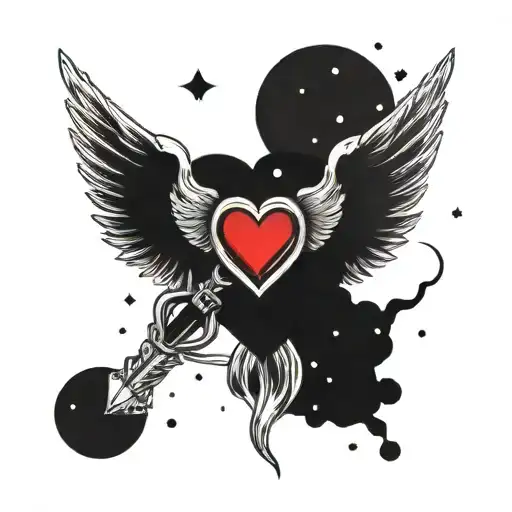 Heart With Demon Wings And An Angel Halo On A Background Of Space