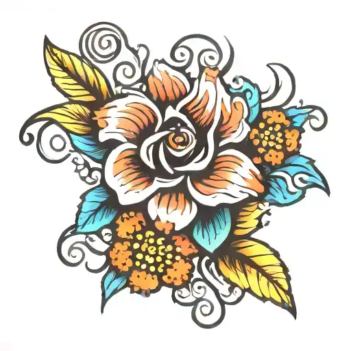 A Tribal Flower Design Incorporating Beach Waves Flowing