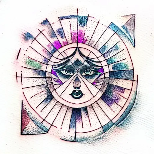 Women's Portrait With Water Color Sacred Geometry