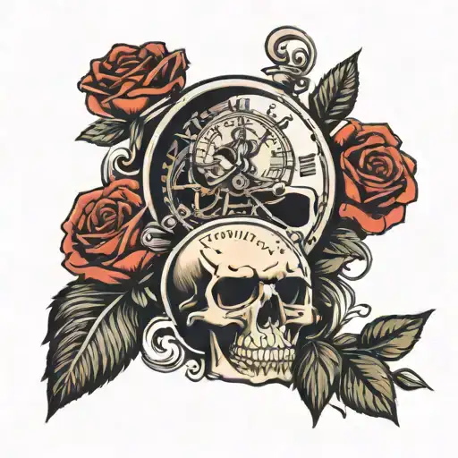 Skull And Rose And Clock