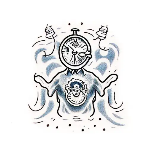 Stressed Man Surrounded By Demons Reaching For Him From A Clock