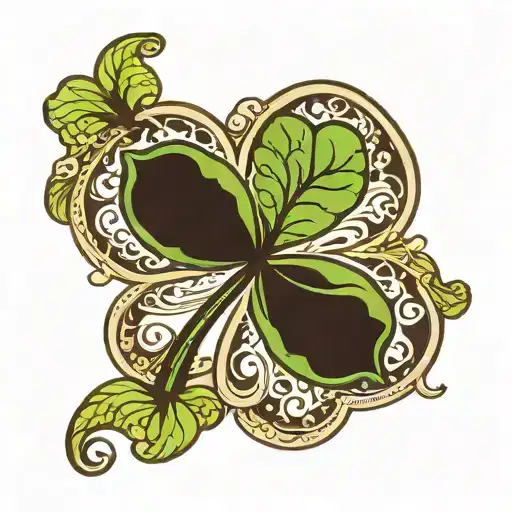 Black And Green Clover 5 Leaf Clover Tattoo Inspired