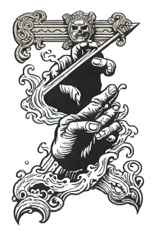 Hand Coming Out Of Water Holding A Sword