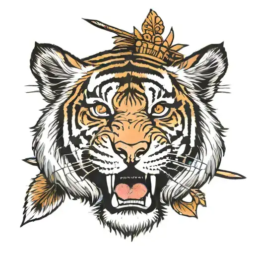 Head Of An Amur Tiger With Its Head Pierced By Two Arrows