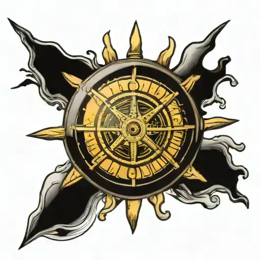 Sun Combined With Ship Wheel