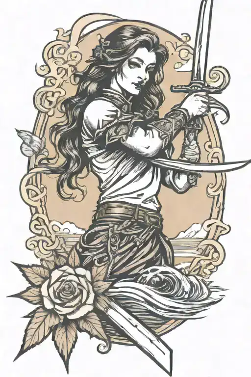 Woman's Arm Holding A Sword Rising From Lake