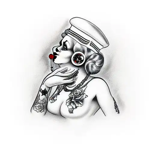 Female Clown Smoking Black And White