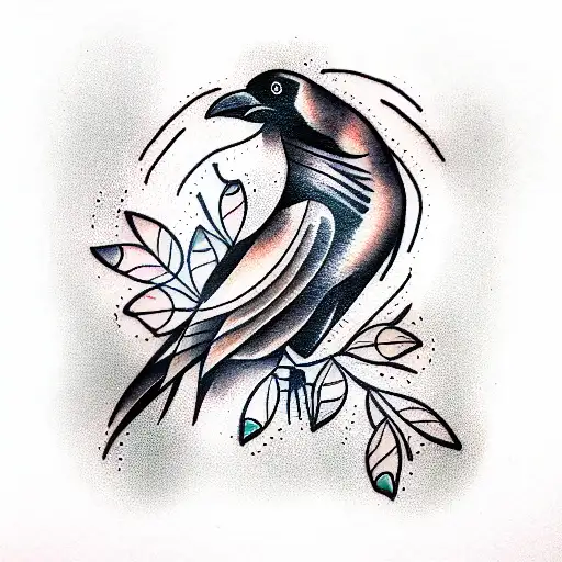 Traditional Crow Tattoo With Thorns