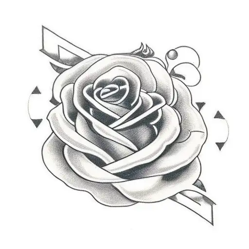 A Traditional Style Tattoo Of A Black Rose With The Thin Lizzy Logo Incorporated Within Its Petals