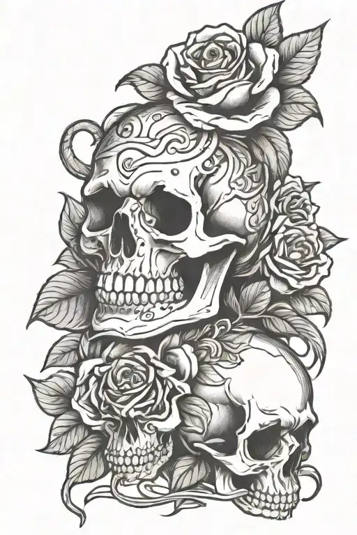 Skull Roses And Snake Wrapped
