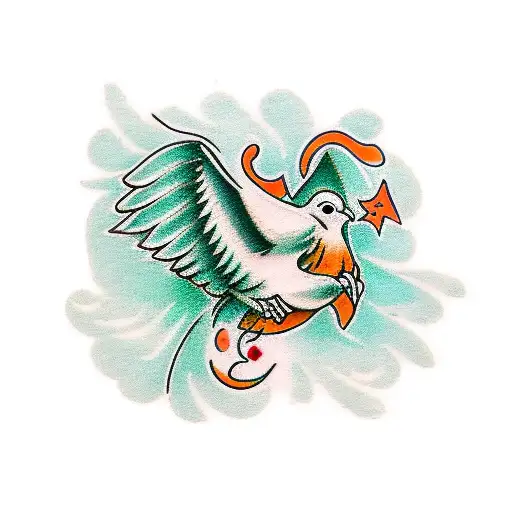 Dove Orange And Emerald Green