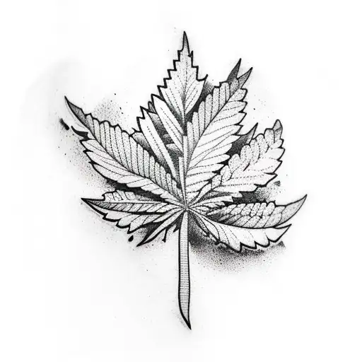 A Blackwork Tattoo Of A Marijuana Leaf Intertwined With Mushroom Roots