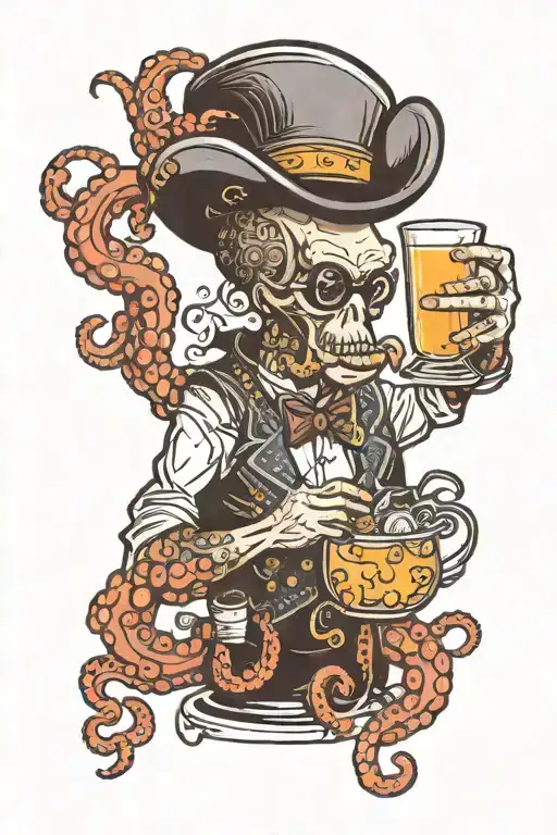 Bartender Octopus Creating A Signature Cocktail With Tentacles