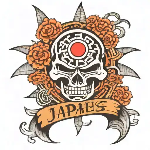 Japanese Word Tattoo Incorporating Tribal Elements