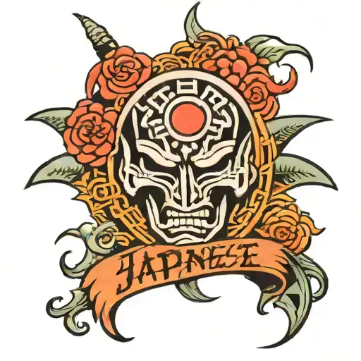 Japanese Word Tattoo Incorporating Tribal Elements