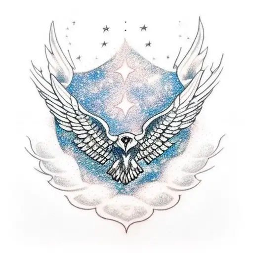 Blackwork Tattoo Of A Traditional American Eagle With Galaxies Inside Its Wings