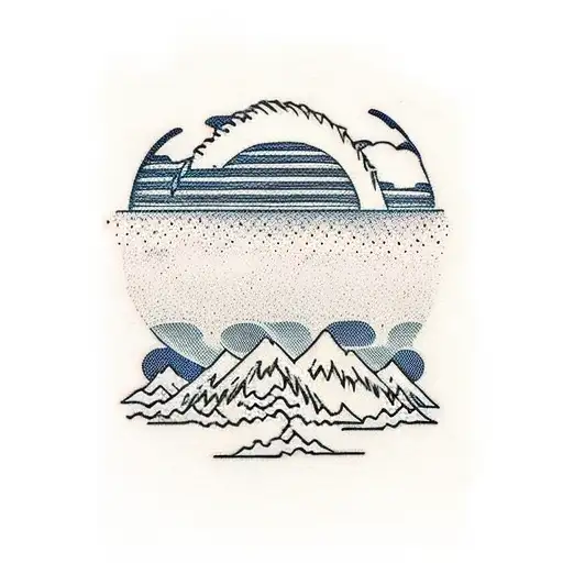 Tsunami Wave With Palm Trees And Mountain In The Background