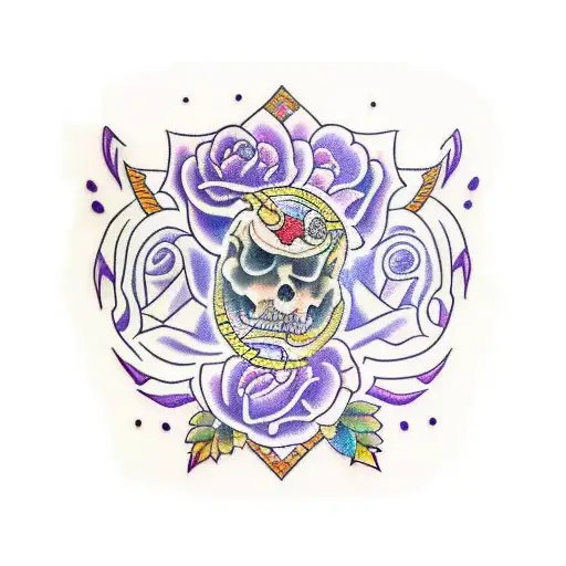 Traditional Style Tattoo Of Bts Logo With Purple Floral Accents