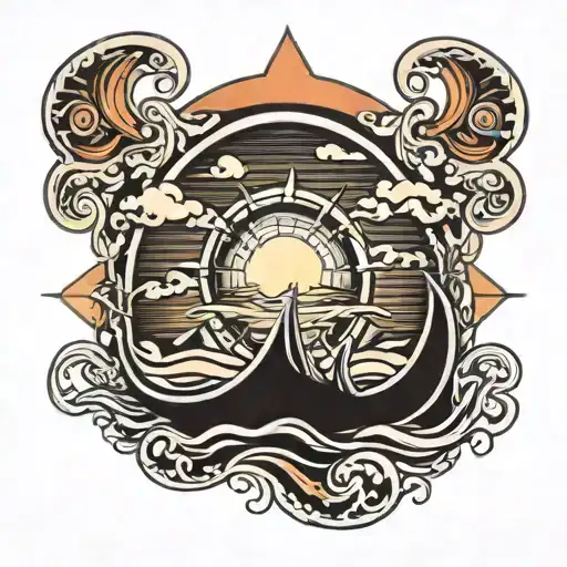 Windrose Waves Boat Sun Setting