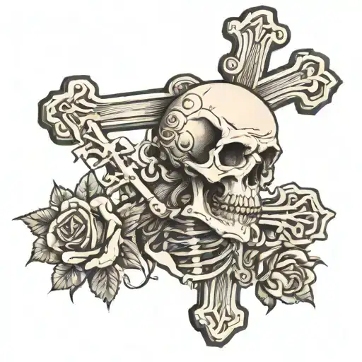 Skeleton Holding An Cross With Rosses In His Body