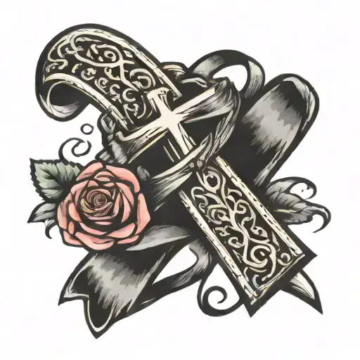 Cross With Cancer Ribbon Wrapped