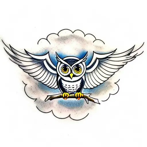 Owl With Wings Spread Horizontally