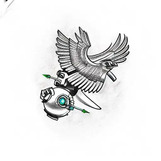 A Mechanical Hawk Engaged In A Fierce Battle With A Robotic Crow
