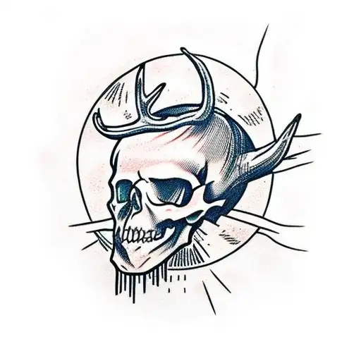 Skull Deer Inside A Black Sun